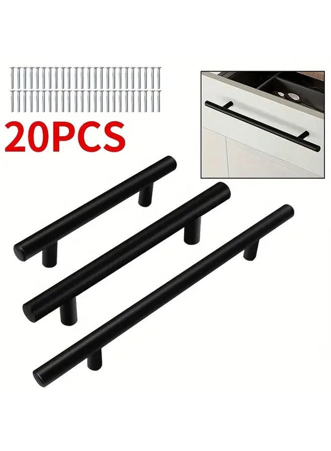 20 Pack Black Stainless Steel Cabinet Handles 128mm Hole Spacing With Screws - Image 1